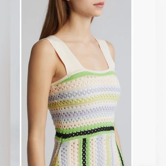 NWOT Ciebon Sahara Crochet Midi Sweater Dress - Green Multi - M - Picture 3 of 11